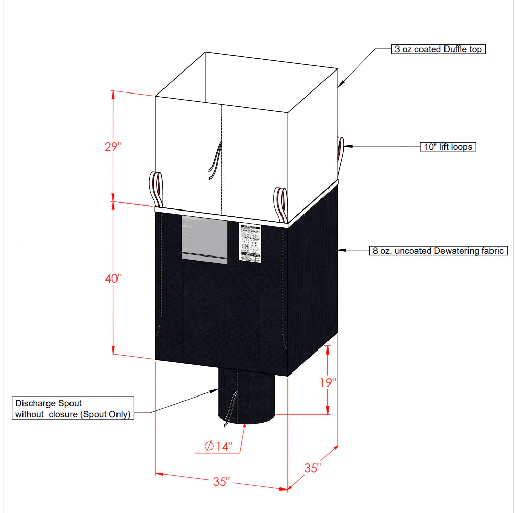 Dewatering Bag - Duffel Top/Spout Bottom - 35” x 35” x 40” (H) WastePack