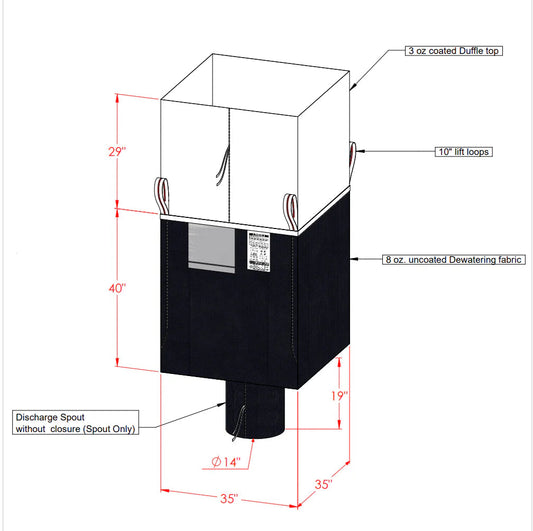 Dewatering Bag - Duffel Top/Spout Bottom - 35” x 35” x 40” (H) WastePack