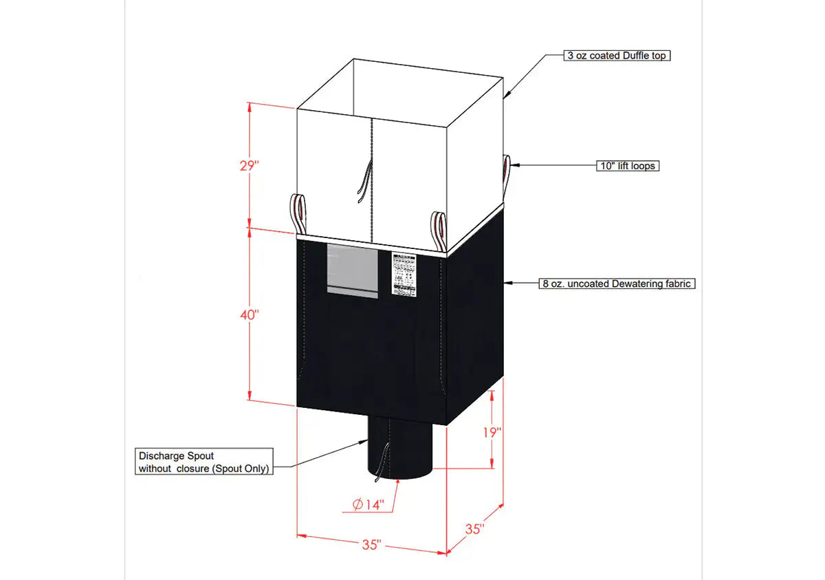 Dewatering WasteSack Bag - Duffel Top/Spout Bottom - 35” x 35” x 40” (H) - CALL FOR QUOTE WastePack