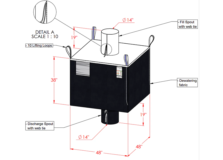 48" x 48" x 39" (H) DeWatering WasteSack - Top & Bottom Spout WastePack