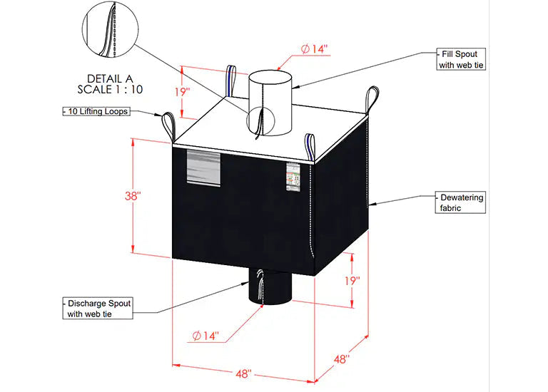 DeWatering WasteSack Bag - Top Spout & Bottom Spout - 48" x 48" x 39" (H) - CALL FOR QUOTE WastePack